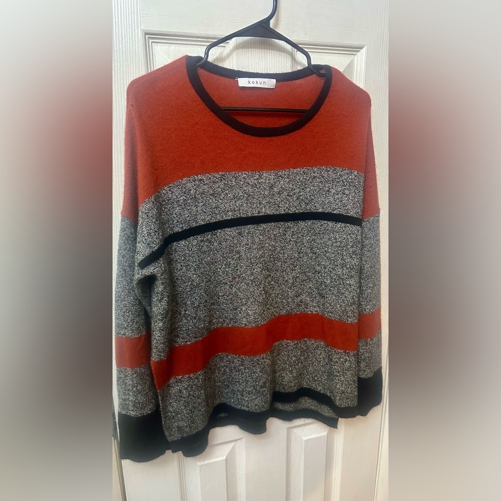 Kocun Women's 100% Cashmere Color Block Sweater, Medium